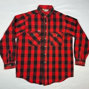 Vtg Carhartt Mens Flannel Shirt Sz Large Buffalo Plaid 90s Distressed A7